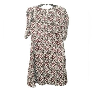 A Loves A Cream Dress with Red Floral and Ruched Shoulders Size Medium